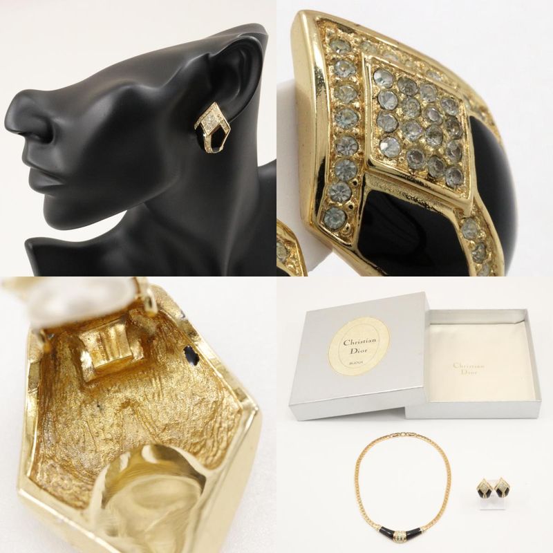 [dior] Christian Dior Earring Set Vintage Gold Plated And Rhinestone Ladies