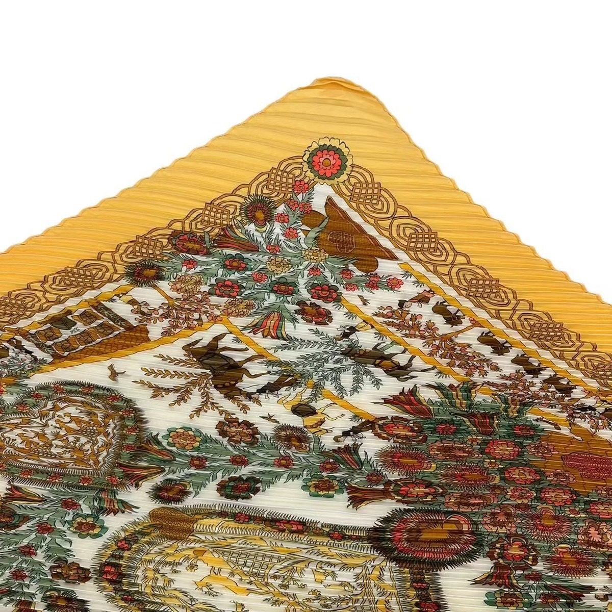 Hermes Scarf Pleated Silk Decoupages Paper Cutting Yellow — view 5