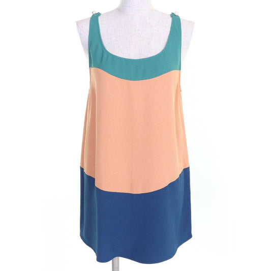 CHANEL P47830 Coco Mark Pearl Button Sleeveless Top Tunic Green Beige Blue 38