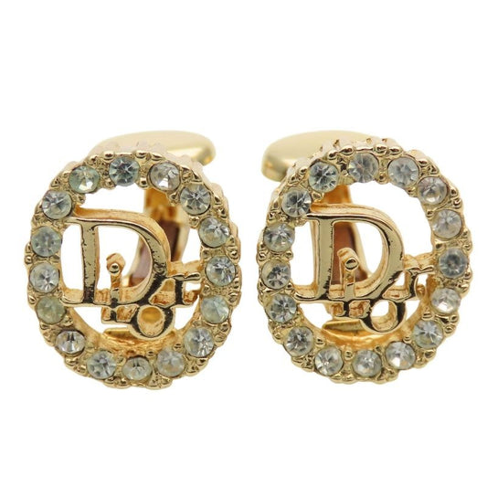 Christian Dior Earrings CD Logo Metal Rhinestone Gold GP Plating Accessory