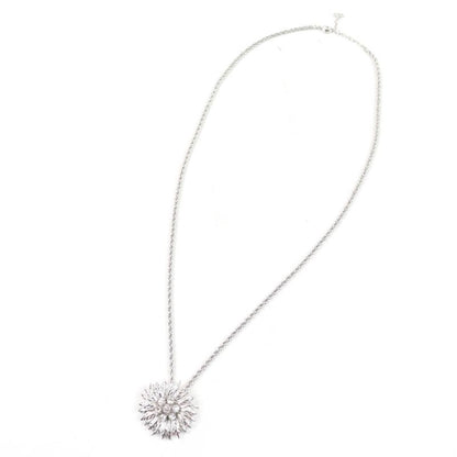 Christian DIOR Vintage Flower Design Pendant Necklace With Rhinestones Silver