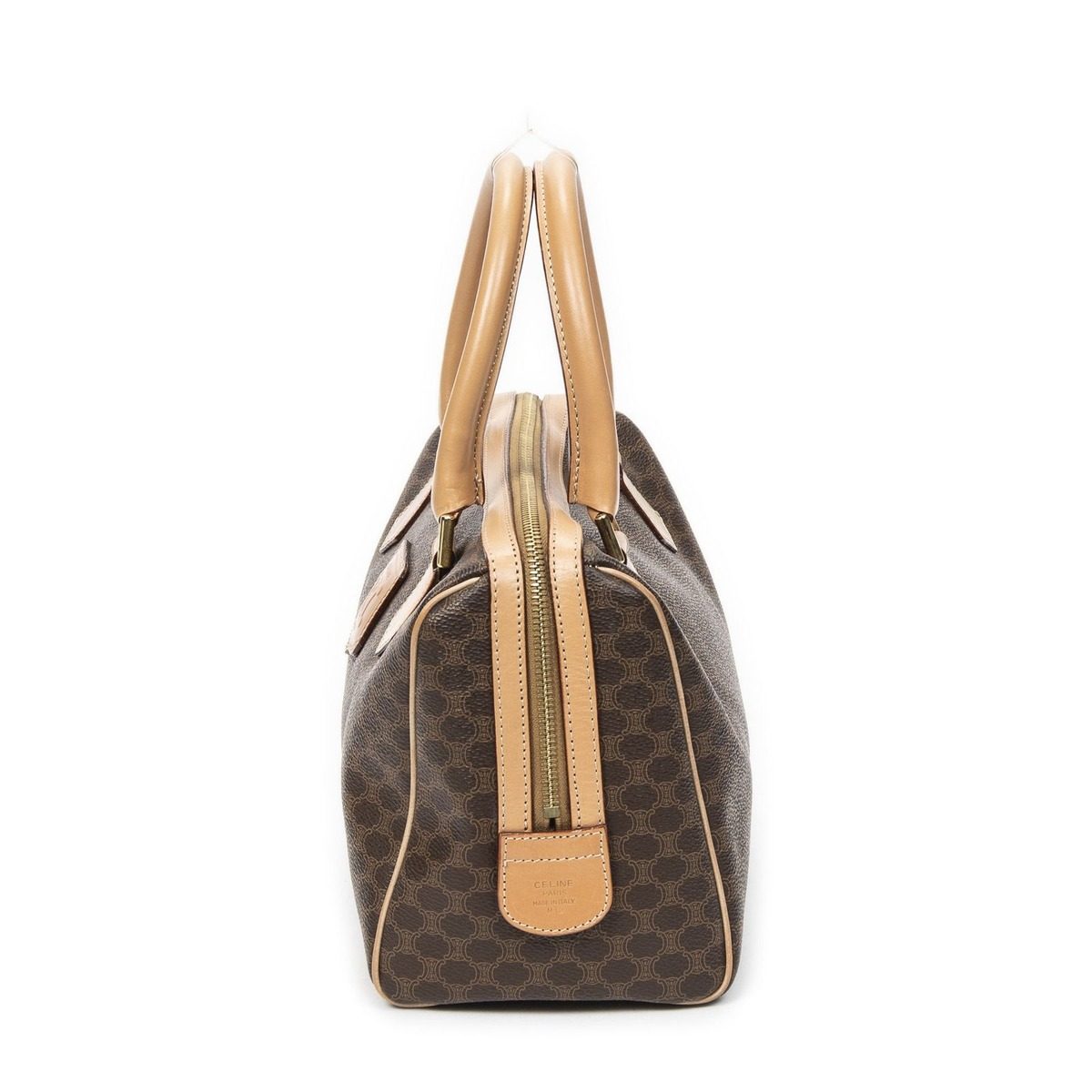 Celine Small Boston Beige Brown Macadam Canvas Shoulder Bag — view 3