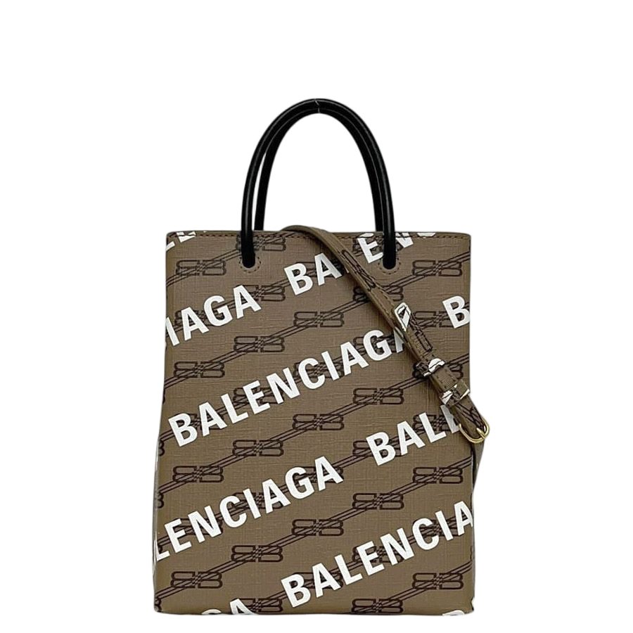 Balenciaga Shoulder Bag Large Shopping Beige BB Monogram P 2-Way Leather