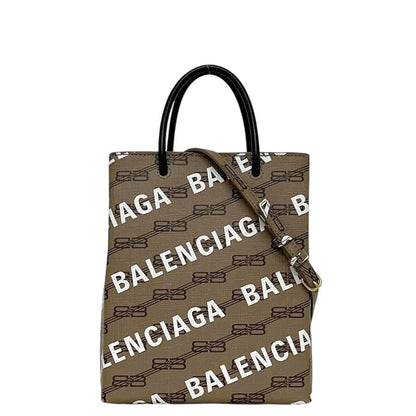 Balenciaga Shoulder Bag Large Shopping Beige BB Monogram P 2-Way Leather