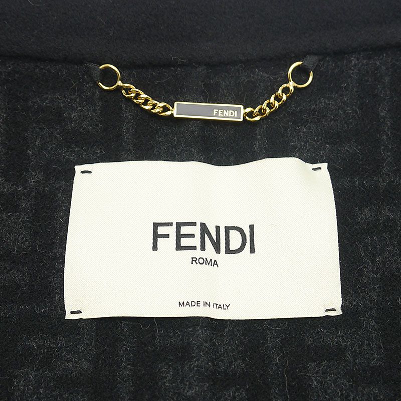Fendi Long Coat Ff8835 A5HD Wool Black Size 36