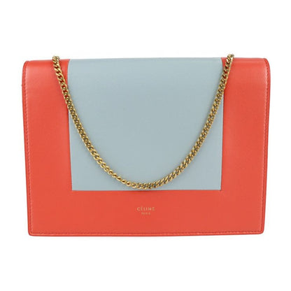 Celine Clutch Bag Leather Poppy Red Cloud Gray Frame Evening Chain