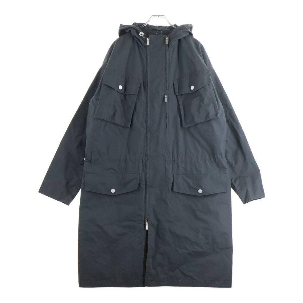 Hermes Multi Pocket Hooded Zip Up Long Jacket Coat Gray