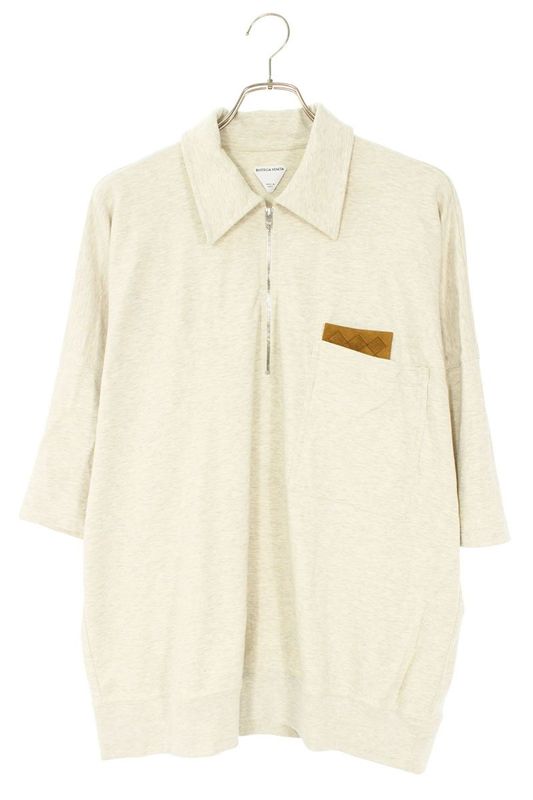 Bottega Veneta 834340 V5oa0 Double Cotton Melange Half Zip Short Sleeve Polo