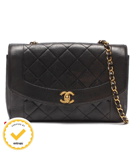 Chanel Chain Shoulder Bag Gold Quilted Diana 25 Single Flap