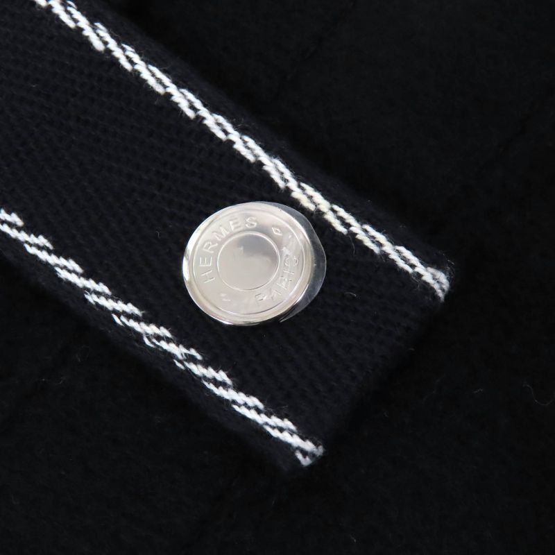 Hermes 100% Cashmere Serie Buttons Long Gilet Vest Black White 40 Made In Italy