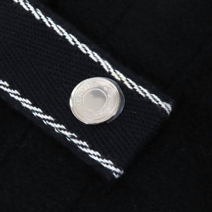 Hermes 100% Cashmere Serie Buttons Long Gilet Vest Black White 40 Made In Italy