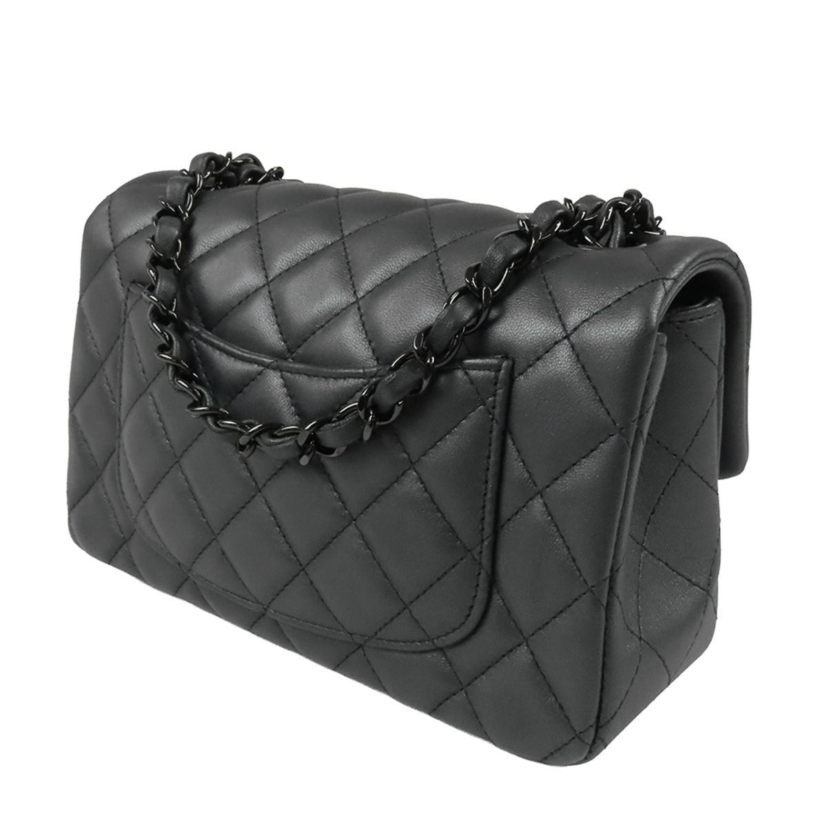 Chanel Chain Shoulder Bag So Black Lambskin Mini Quilted 20 CC Logo — view 2