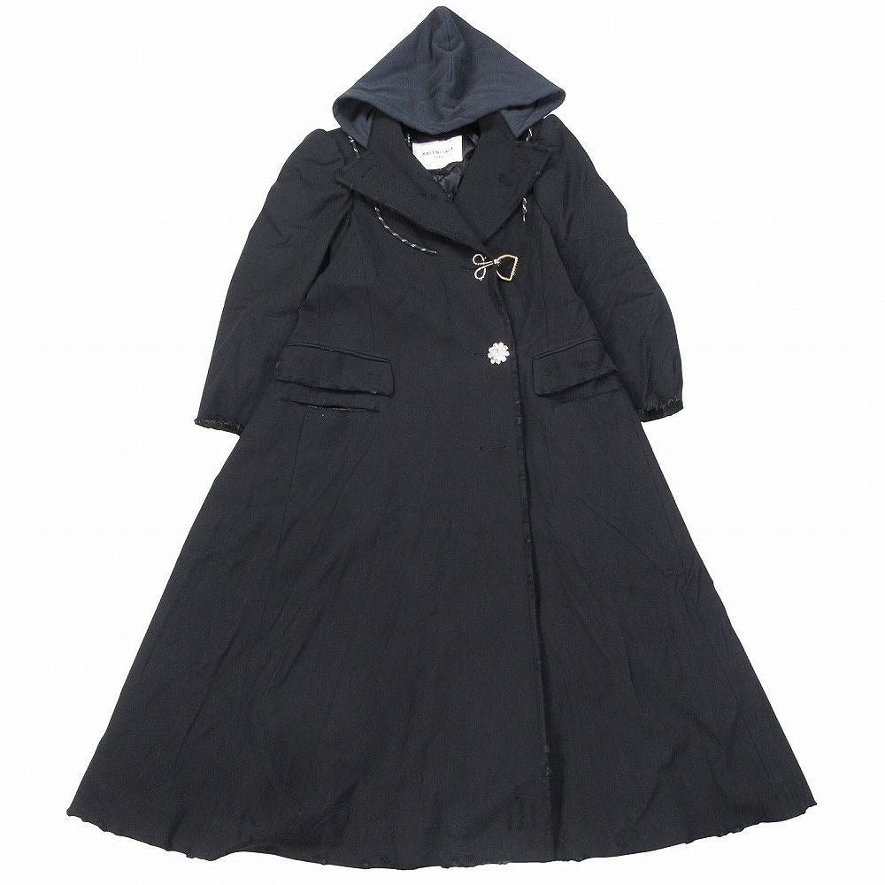 Balenciaga Double Breasted Hooded Coat Long Black M