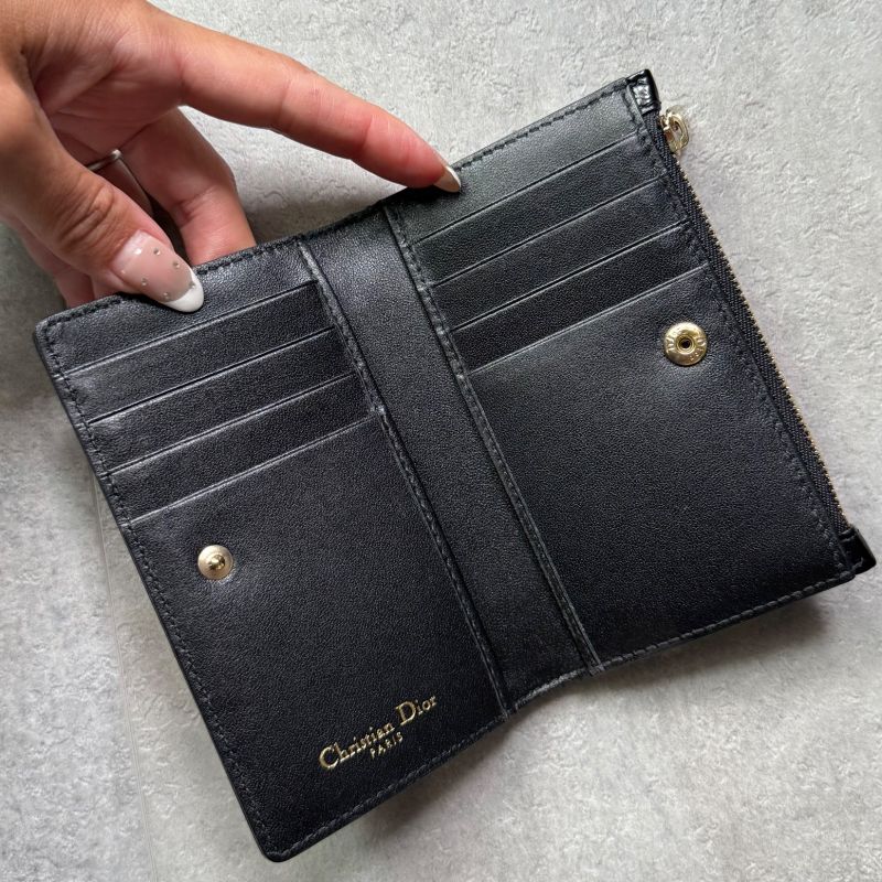 Christian Dior Ama Patent Leather Fold Wallet Card Case Coin Case Compact Wallet