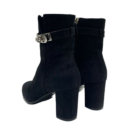 Hermes Saint Germain Boots Short Boots Shoes Suede Black Silver Kelly Hardware