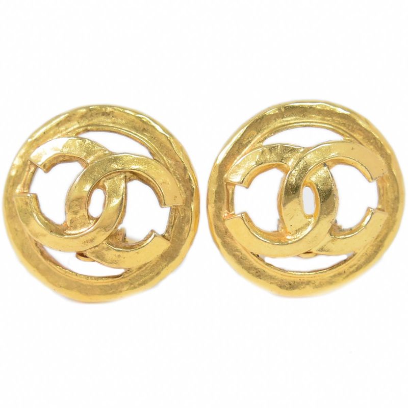 Authentic Chanel Coco Mark Earrings GP Gold Plated Coco Mark Accessories