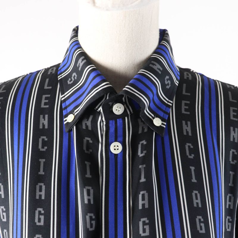 Balenciaga 20SS 658956 Striped Logo With Logo Button Oversized Long Sleeve