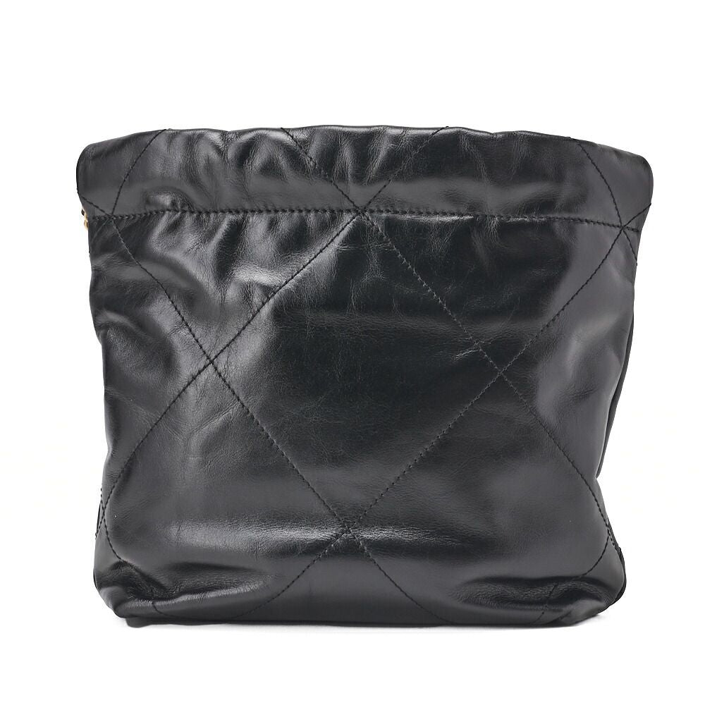 Chanel 22 Mini Calfskin Black Drawstring Chain Shoulder Bag With Gold Hardware