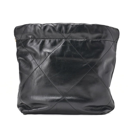 Chanel 22 Mini Calfskin Black Drawstring Chain Shoulder Bag With Gold Hardware