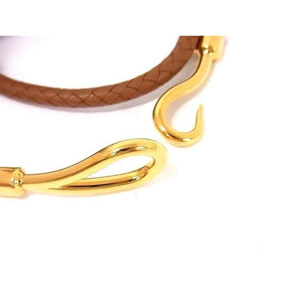 Hermes Choker Jumbo Brown Leather Metal Braided Gold 2 Row — view 4