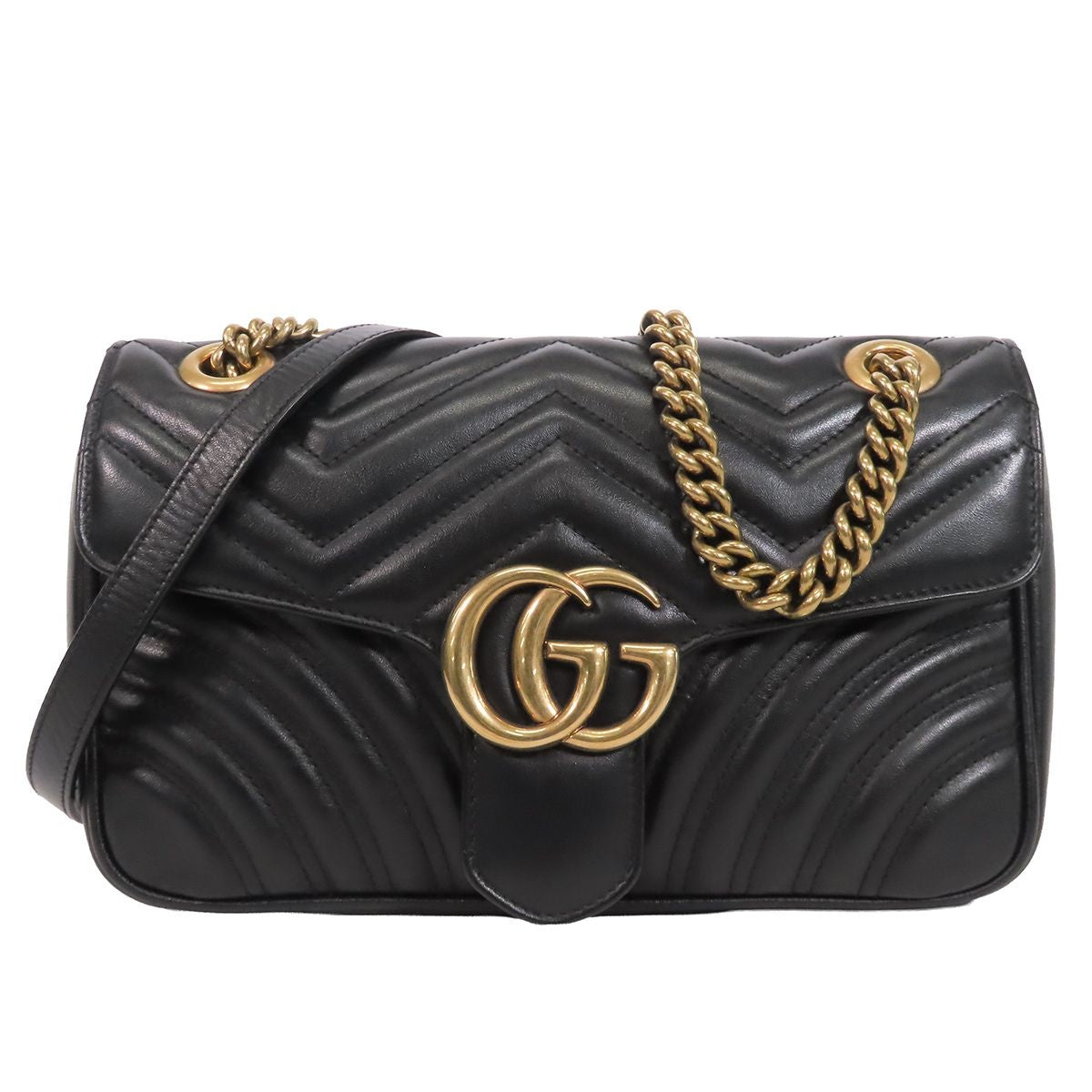 Gucci GG Marmont Black Leather Medium Heart Chain Shoulder Bag