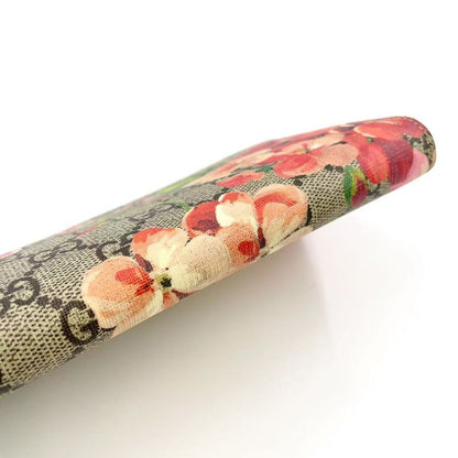 Gucci GG Blooms Round Zipper Leather X PVC Beige Wallet Silver