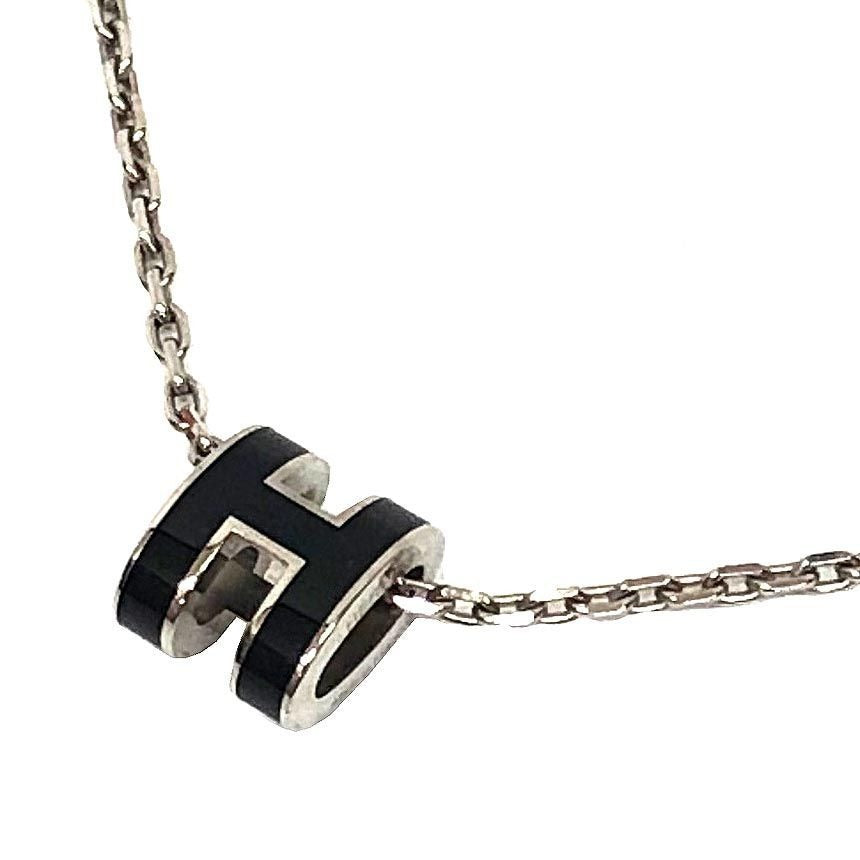 Hermes Mini Pop Pendant Necklace Silver Black