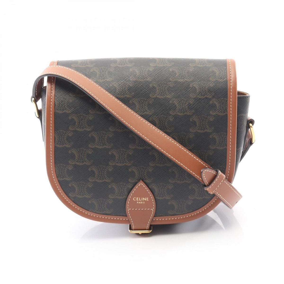 Celine Shoulder Bag Folco Triomphe Black Brown Canvas