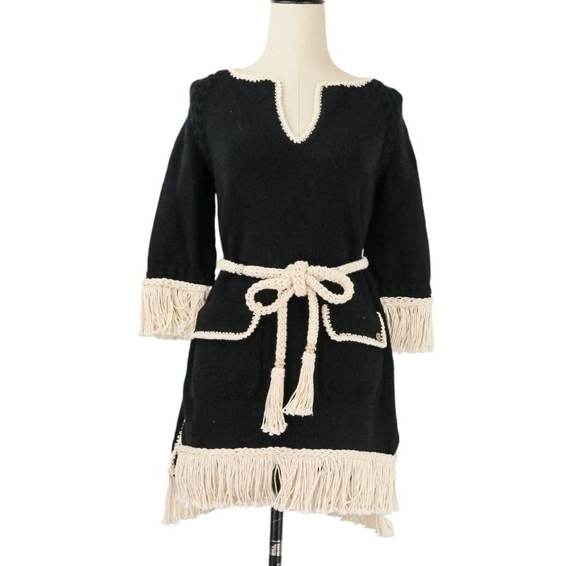 Chanel Fringe Tweed Dress Size 34 Black 18C
