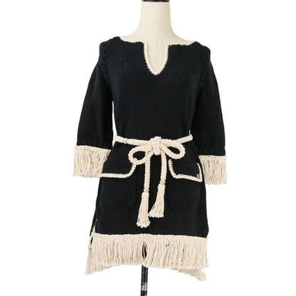 Chanel Fringe Tweed Dress Size 34 Black 18C