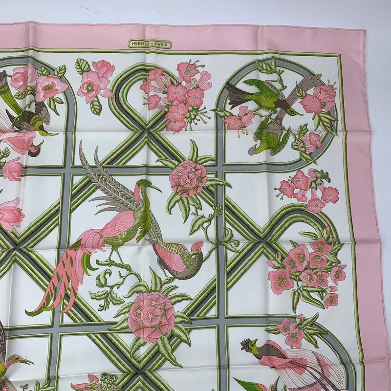 Hermes Scarf Silk Carre 90 Caraibes Caribbean Bird Pink