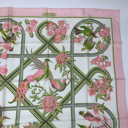 Hermes Scarf Silk Carre 90 Caraibes Caribbean Bird Pink