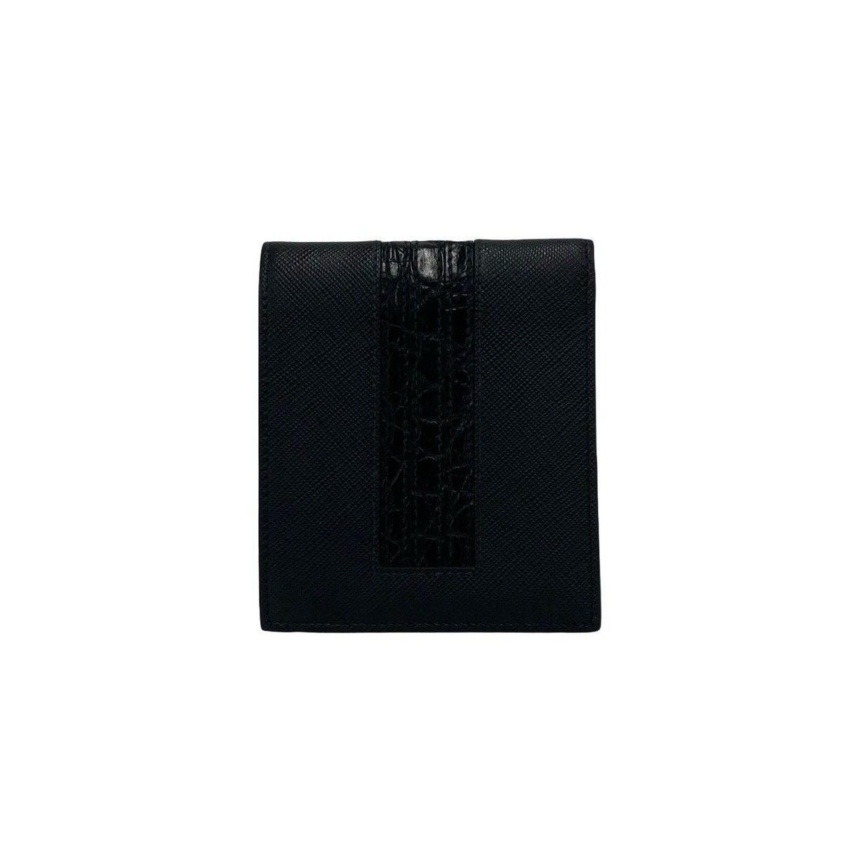 Prada Logo Saffiano Croco Embossed Leather Bifold Wallet Black — view 2