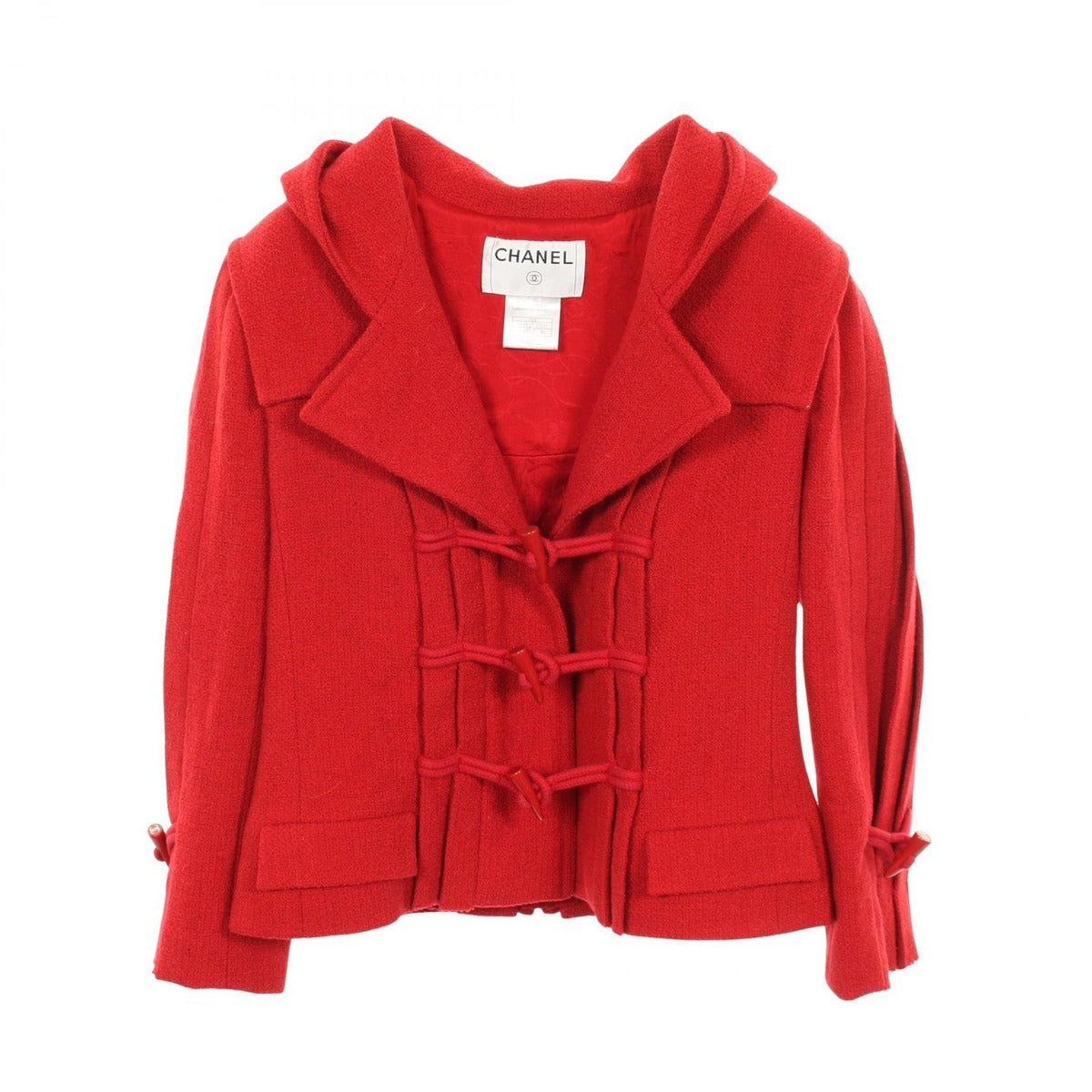 Chanel Duffle Coat Short Red Wool Hooded Jacket