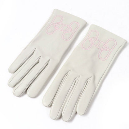 Hermes Lamb Leather Lined 100% Silk Chaine D'ancre H Motif Gloves Light Gray