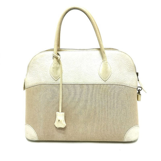 Hermes Handbag Bollide 35 Toile Ash White