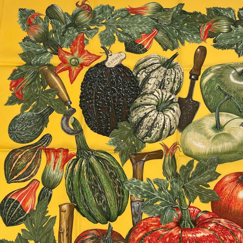 Hermes Carre 90 Citrouilles ET Coloquintes Pumpkins And Colocynths Silk Scarf
