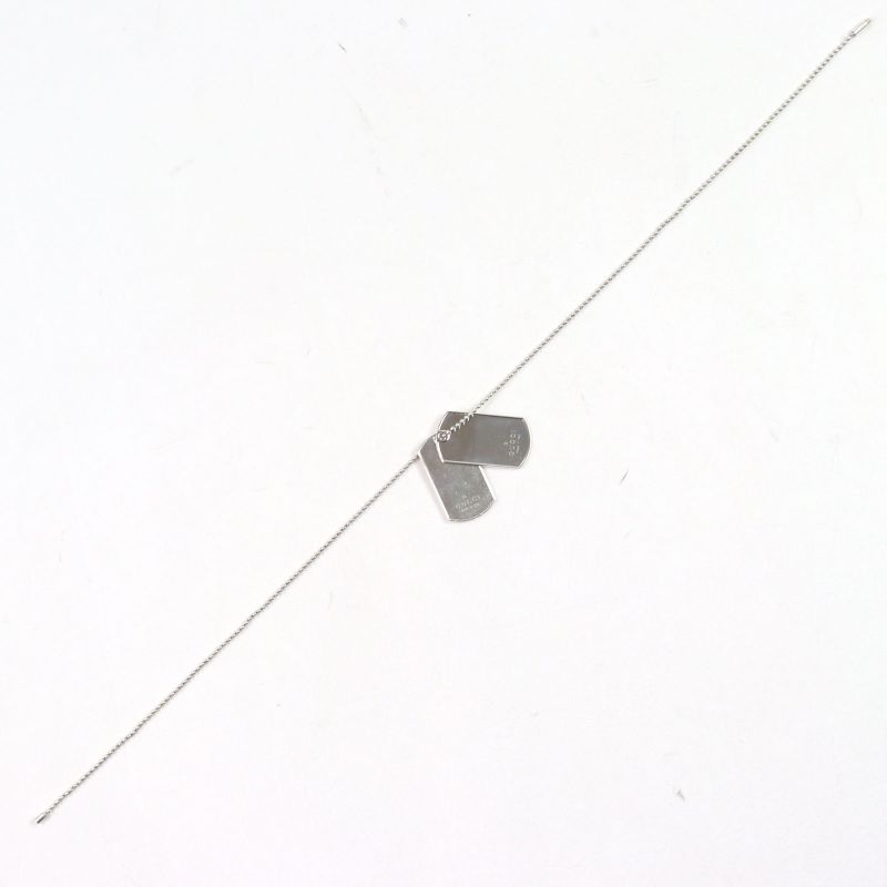 Gucci 925 Logo Engraved Double Dog Tag Ball Chain Necklace Silver