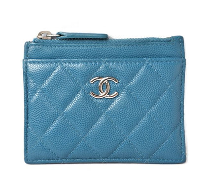 Chanel Coin Case Card Case A84105 Chanel Matelasse Caviar Skin Blue Silver