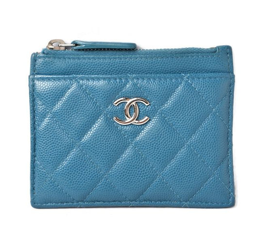 Chanel Coin Case Card Case A84105 Chanel Matelasse Caviar Skin Blue Silver