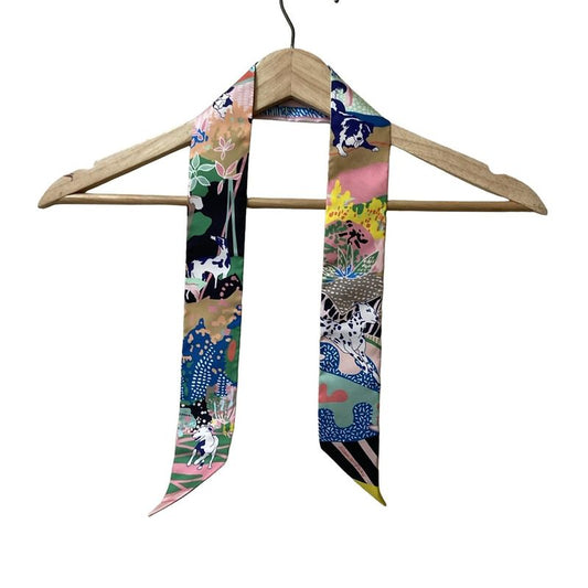 Hermes Scarf Twillie Pink And Multi Ribbon Scarf / Canine