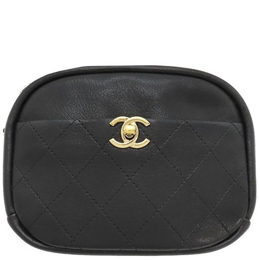 Chanel Shoulder Bag Quilted Camera Calf Black Gold Hardware Chain