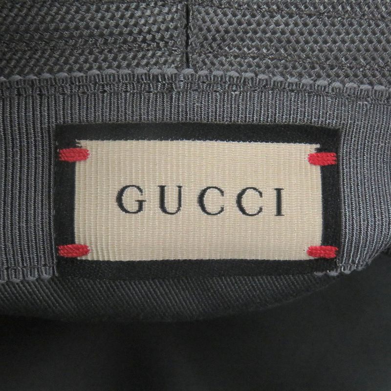 Gucci 627115 Off The Grid GG Logo Leather Piping Bucket Hat Gray S/57cm