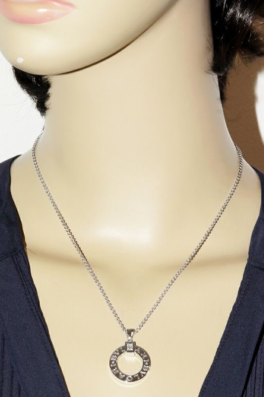 Bulgari Pendant Necklace 18K White Gold Diamond 1P Bulgari Circle Logo Necklace