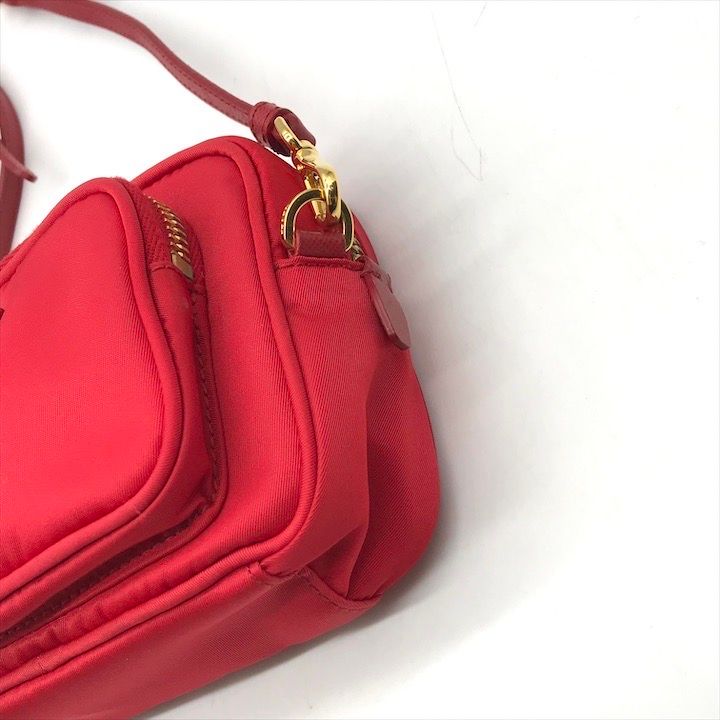 Prada Triangle Logo Nylon Mini 2-Way Pouch Shoulder Bag Red