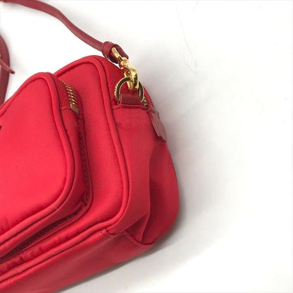 Prada Triangle Logo Nylon Mini 2-Way Pouch Shoulder Bag Red