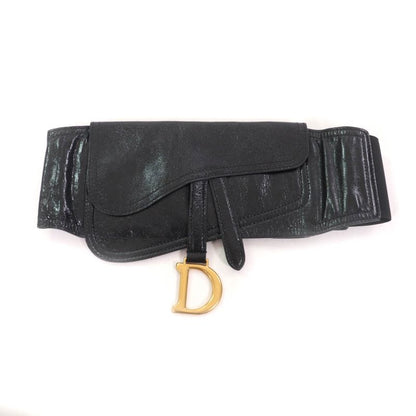 Christian DIOR B0049cnoh Leather Belt With Saddle Pouch Waist Bag Black Gold