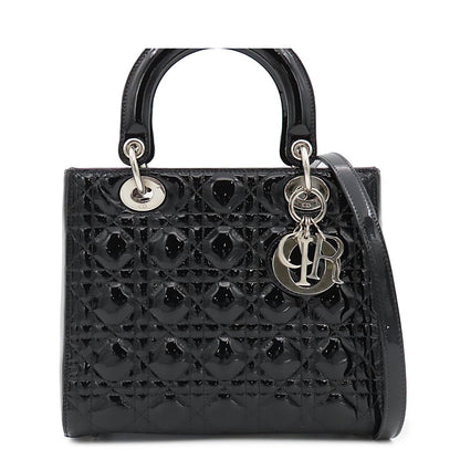 Dior Medium Cannage 2-Way Shoulder Bag Black Patent Leather