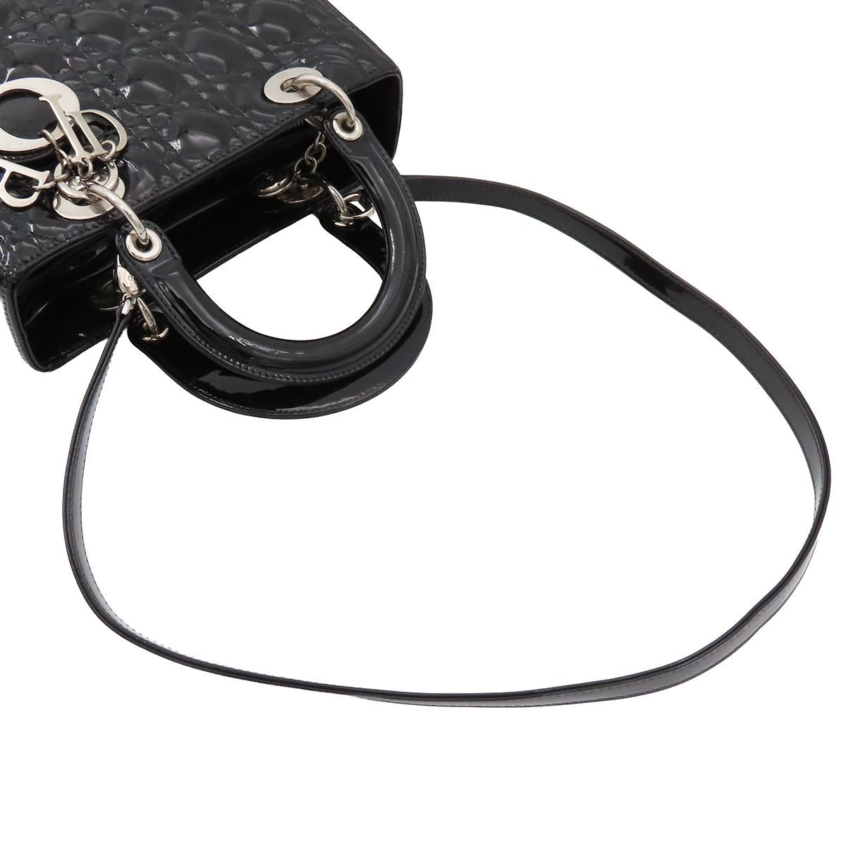 Dior Medium Cannage 2-Way Shoulder Bag Black Patent Leather — view 4