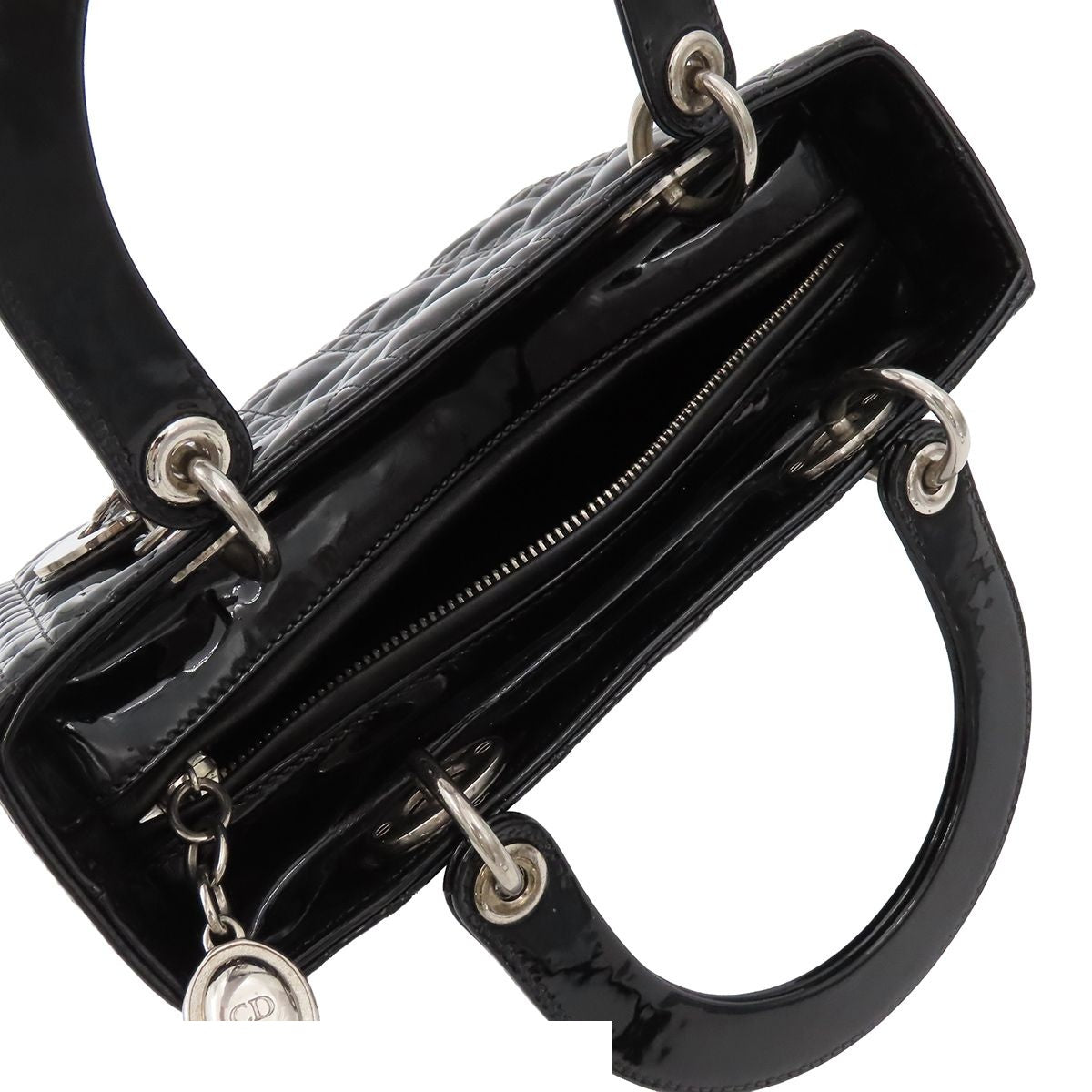 Dior Medium Cannage 2-Way Shoulder Bag Black Patent Leather — view 5